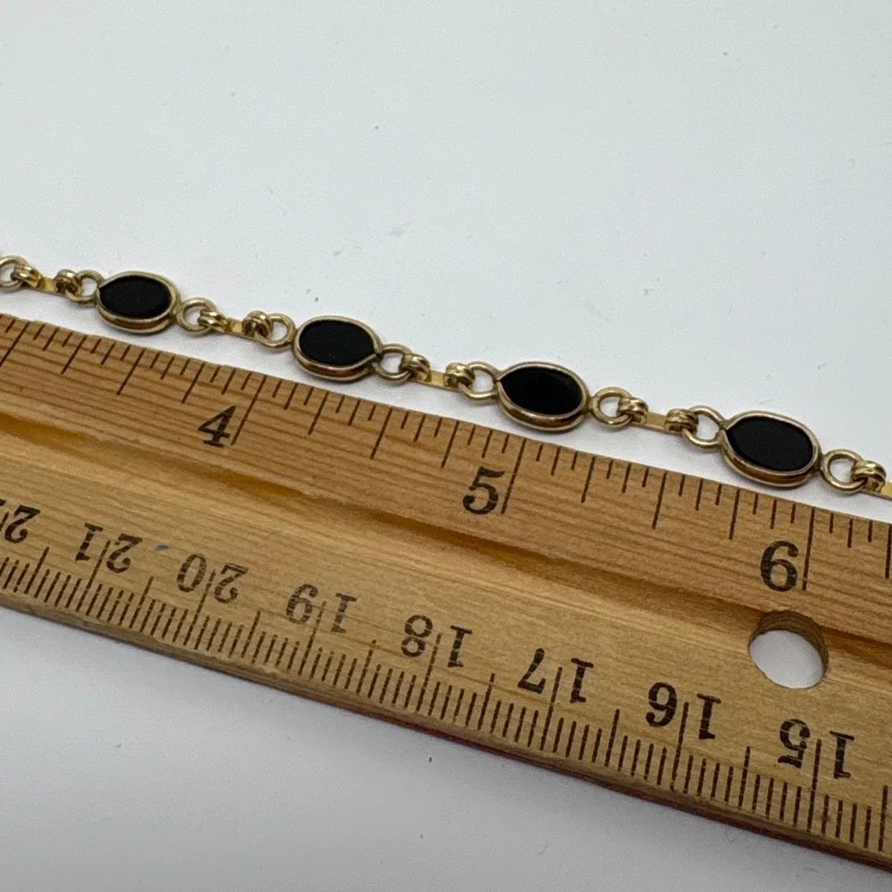 Carla 14K Gold Filled Black Onyx Oval Link Bracelet 7‎ Inch